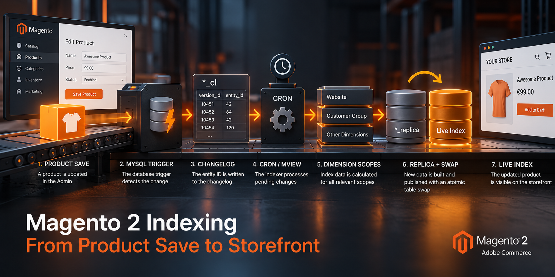 Immagine che descrive il processo di indicizzazione del sistema ecommerce magento 2